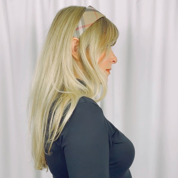 Vintage Plaid Check Headband in Brown Red White and Black Sparkle Fabric - Picture 9 of 9